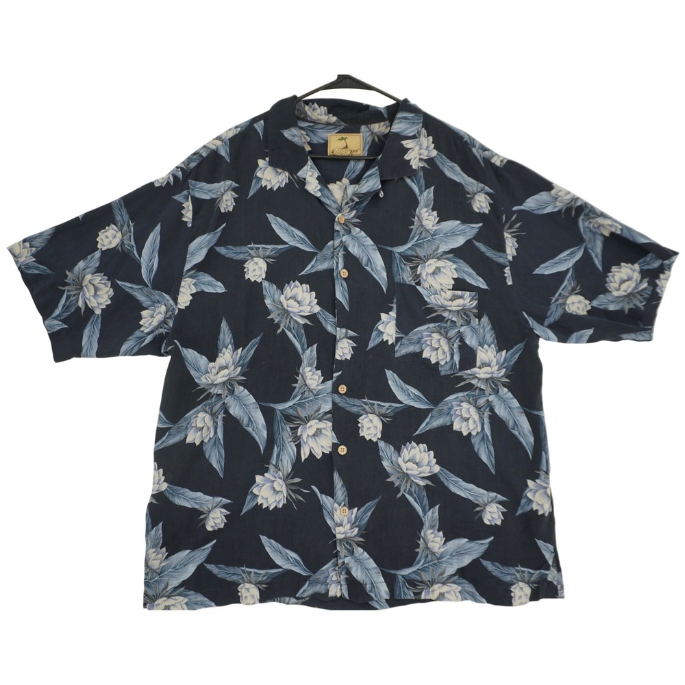 Jamaica Jaxx Mens XL Silk Hawaiian Shirt Blue Floral Tropical Camp Button‎ Down